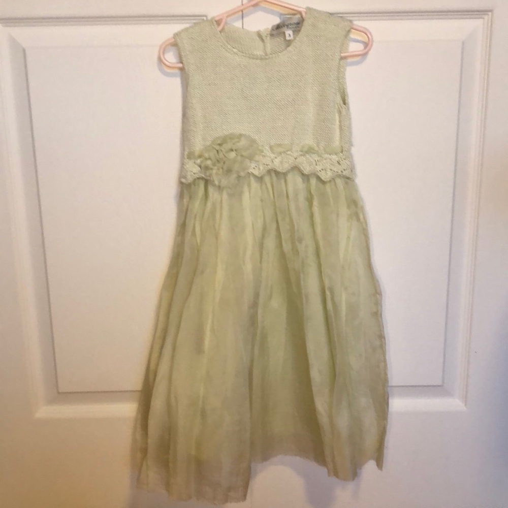 Light Green Knitted/Silk Toddler Dress